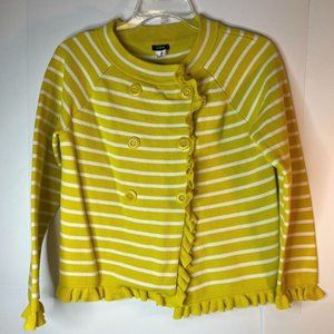 J. Crew Double Breasted Cotton Lime/White Striped Sweater Cardigan Ruffled-L